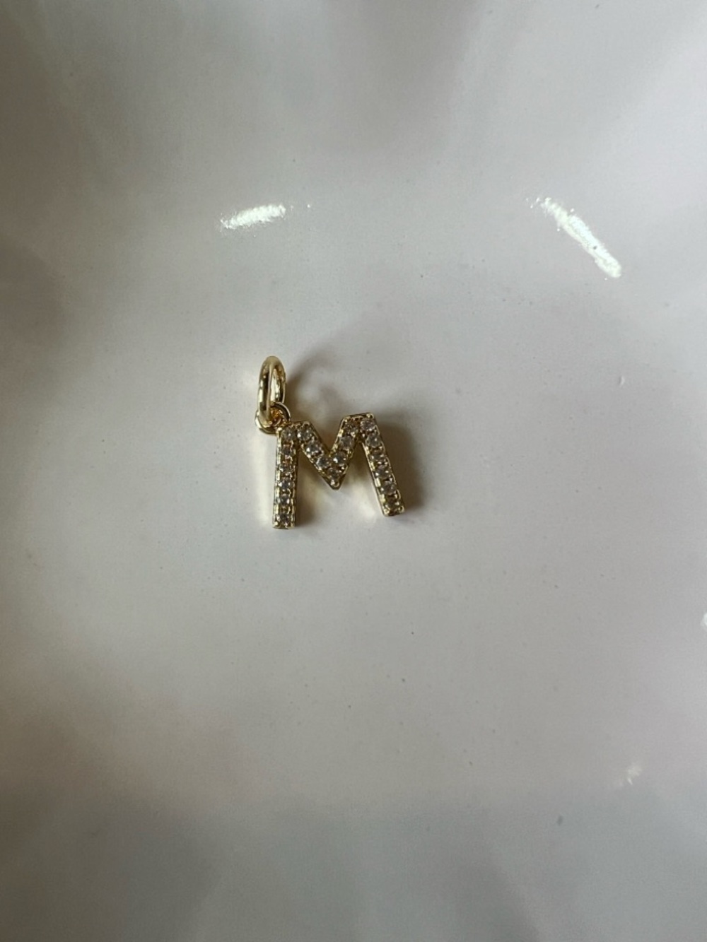 14k Gold Plated Dainty Pavé 'M' Initial Charm Pendant